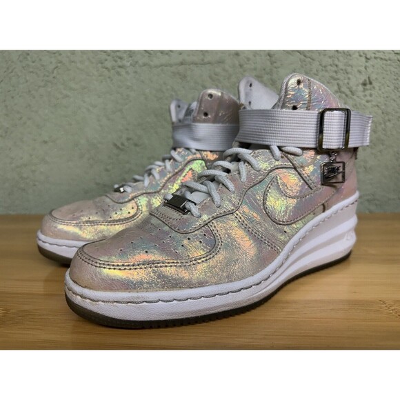 NIKE LUNAR FORCE 1 SKY‎ HIGH PREMIUM QS WHITE-MET SILVER SZ 7.5 704518-100 Woman - Picture 3 of 11